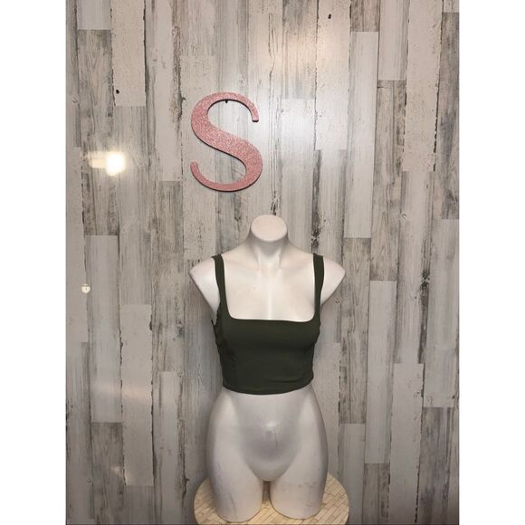 Forever 21 Green Square Neck Bustier Crop Top Size S - Picture 1 of 8